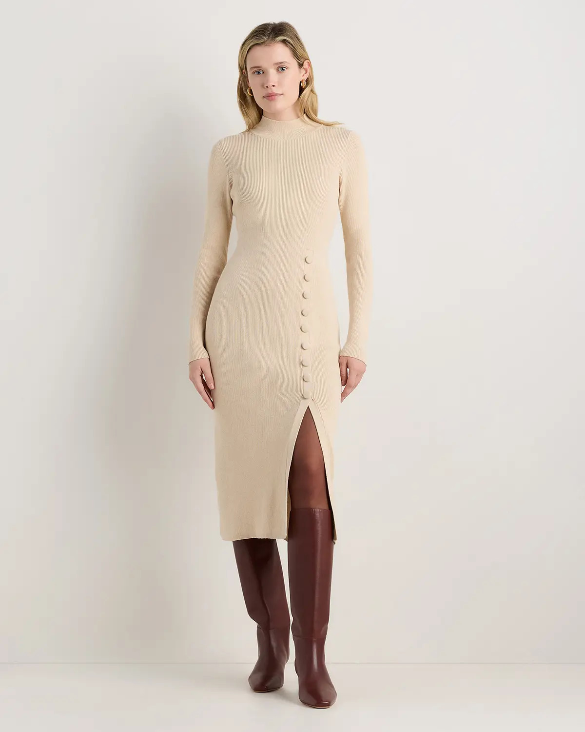 Cotton Cashmere Side Slit Midi Dress | Quince