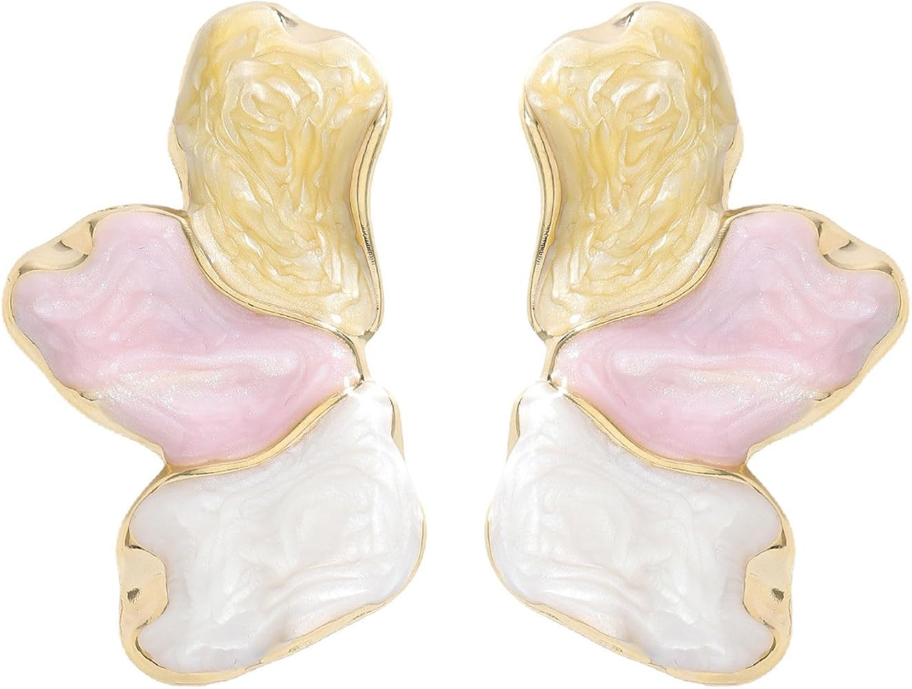 Irregular Statement Earrings for Women Unique Stainless Steel Petal White Enamel Large Stud Trend... | Amazon (US)