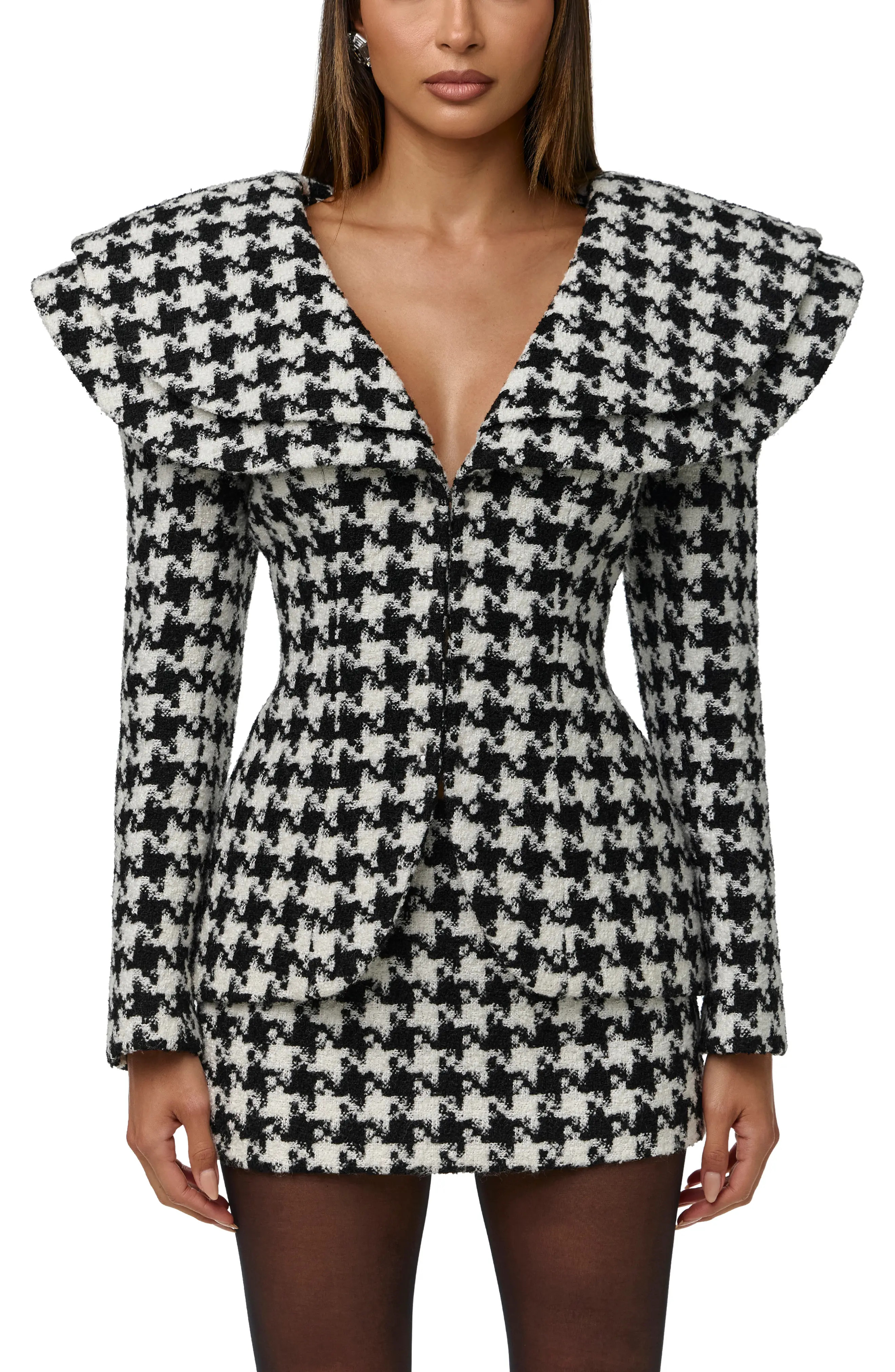 Naked Wardrobe Double Collar Houndstooth Blazer (Women) | Nordstrom | Nordstrom
