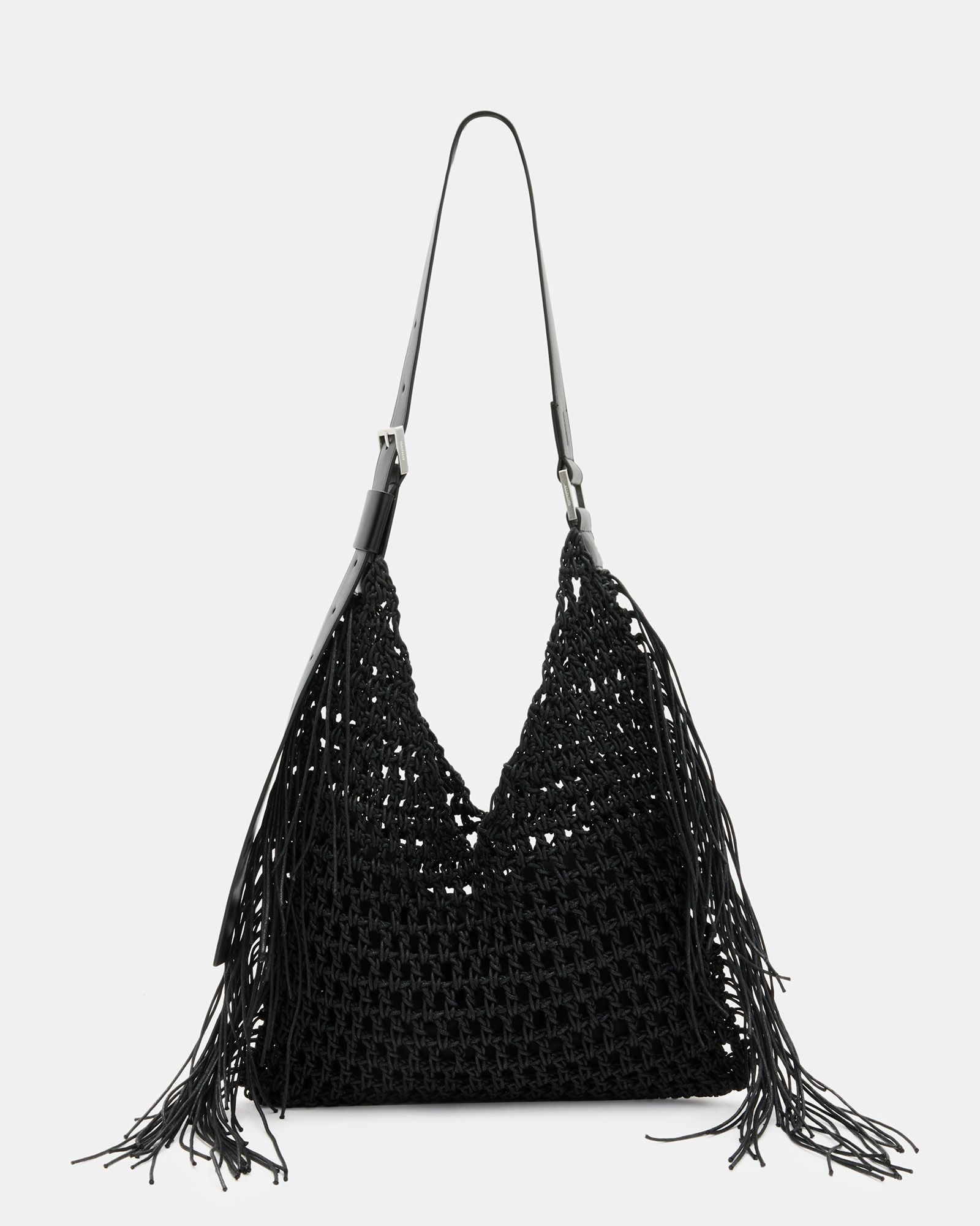 Sabine Crochet Shoulder Bag Black | ALLSAINTS | AllSaints UK