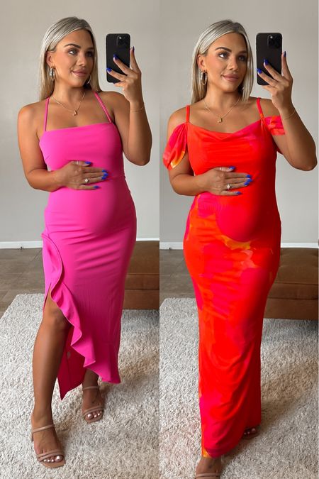 Amazon wedding guest dresses. I’m in a medium in both of these at 19 weeks pregnant I’m 5’2” these both have amazing stretch 

#LTKParties #LTKWedding #LTKBump
