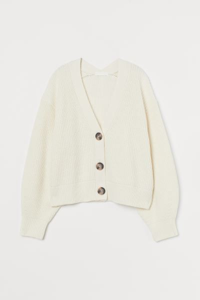 Boxy, rib-knit cardigan in a soft cotton blend. V-neck and buttons at front. Dropped shoulders wi... | H&M (US)