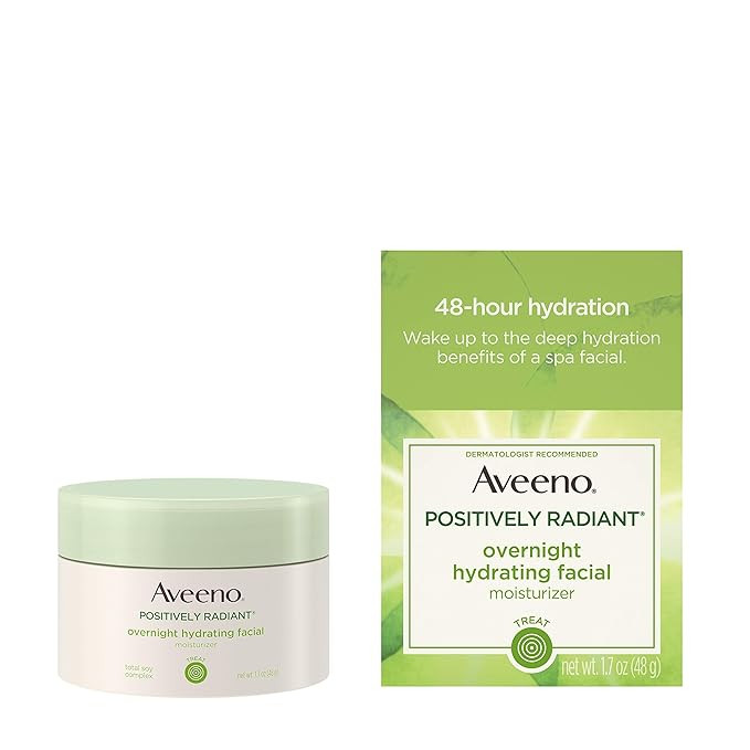 Aveeno Positively Radiant Overnight Hydrating Facial Moisturizer with Soy Extract and Hyaluronic ... | Amazon (US)