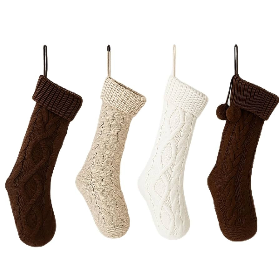 4 Pack Cable Knit Christmas Stockings 18 Inch Farmhouse Large Rustic Neutral Knitted Stockings Or... | Amazon (US)