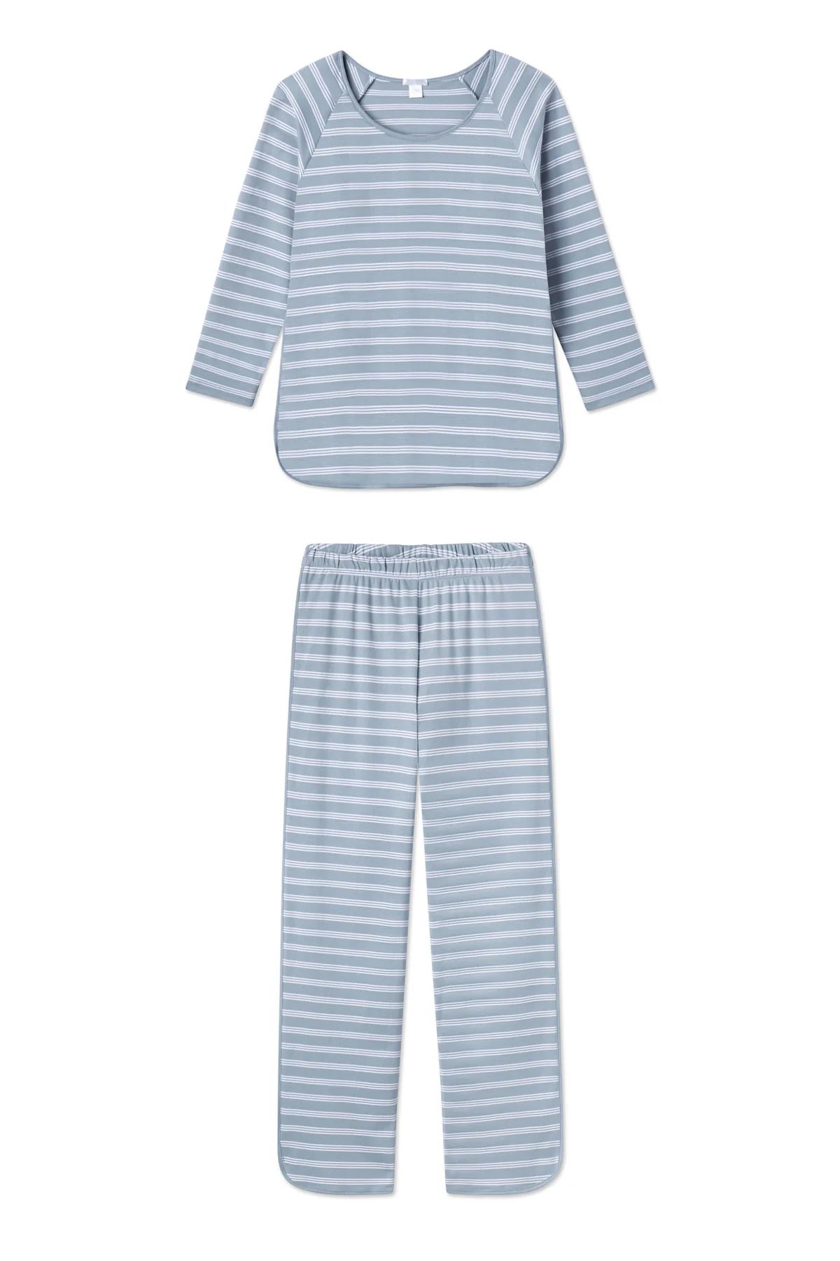 Pima Long-Long Set in Dusty Blue Stripe | Lake Pajamas