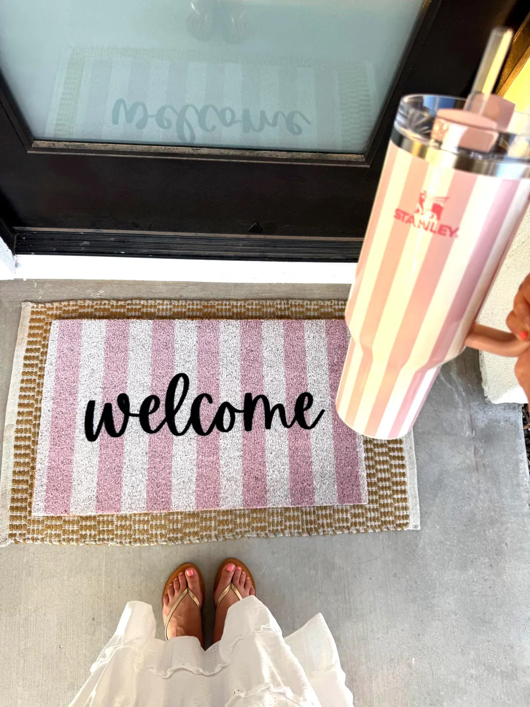Welcome Pink Stripes Doormat, Summer Doormat, Porch Decor, Cute Doormat, Housewarming Gift, Home ... | Etsy (US)