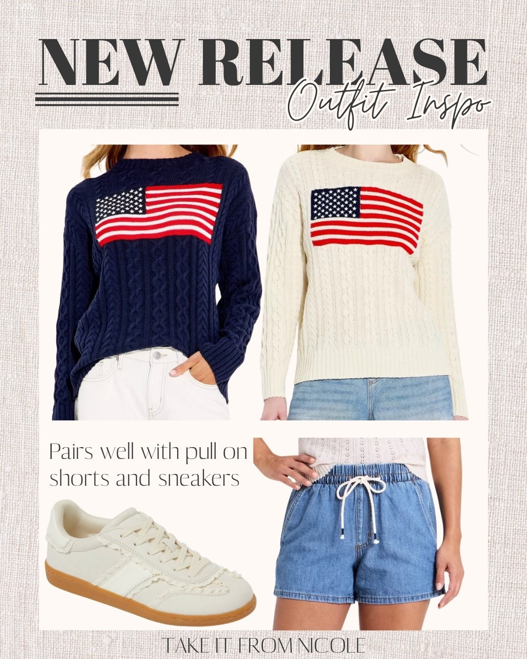 These cotton blend flag sweaters are super popular for July 4th and sell out every year- sizes are already flying! I’m so happy they brought them back.
Target fashion // American flag sweater // pull on denim shorts 

#LTKmomlife #LTKootd #LTKOver40