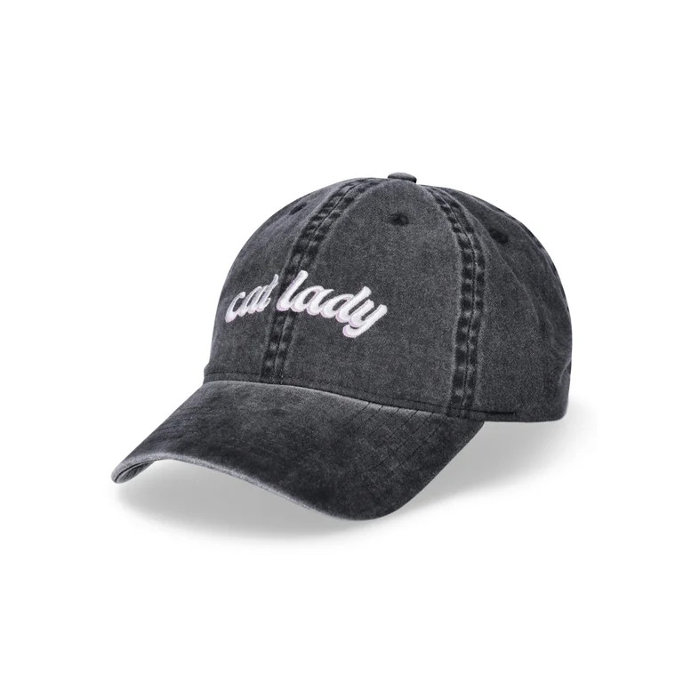 Time and Tru Women's Cotton Twill Cat Lady Baseball Hat, Black | Walmart (US)