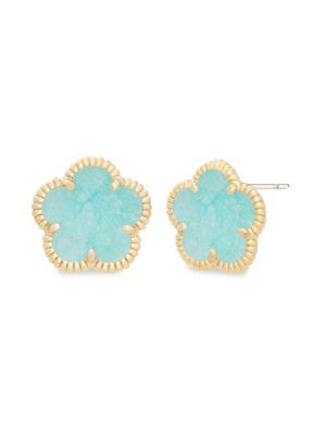 JanKuo Flower 14K Goldplated &amp; Teal Agate Stud Earrings on SALE | Saks OFF 5TH | Saks Fifth Avenue OFF 5TH