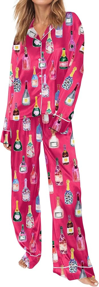 SHESHOW Satin Pajamas for Women Set Long Sleeve Button Down Sleepwear 2 Piece Nightwear Women Pjs... | Amazon (US)