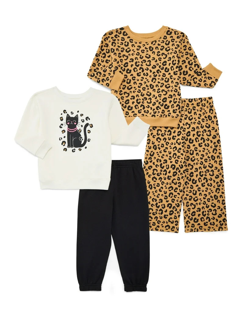 Garanimals Toddler Girls Fleece Sweatshirt and Pants Outfit Set, 4-Piece, Sizes 2T-5T | Walmart (US)