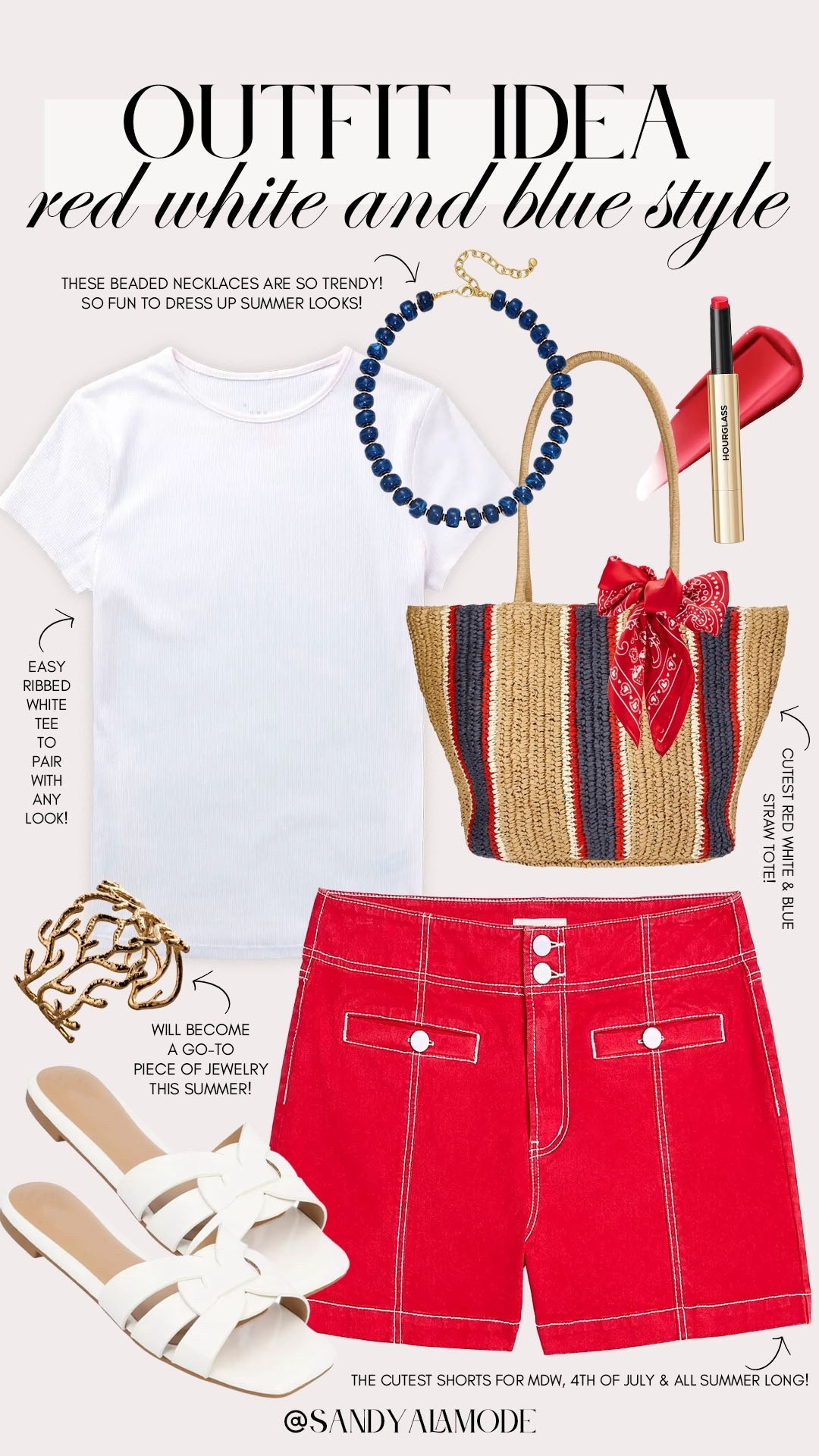 Red white and blue style. Trendy summer style. MDW outfit. 4th of July outfit. Red sailor denim shorts. Basic white tee. Target fashion. Walmart fashion. Walmart red blue striped straw tote. Trendy blue beaded necklace. Patriotic summer style  

#LTKSeasonal #LTKootd #LTKSaleAlert