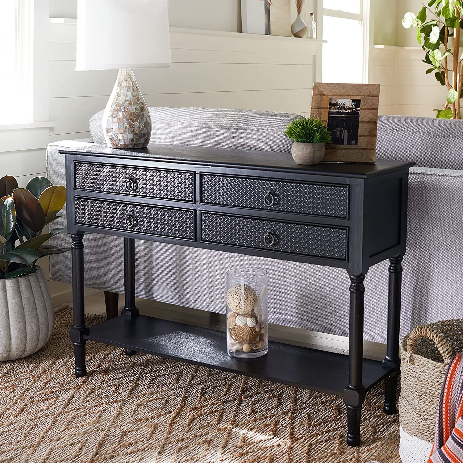 Safavieh Home Collection Haines Black 4-Drawer Bottom Shelf Console Table | Amazon (US)