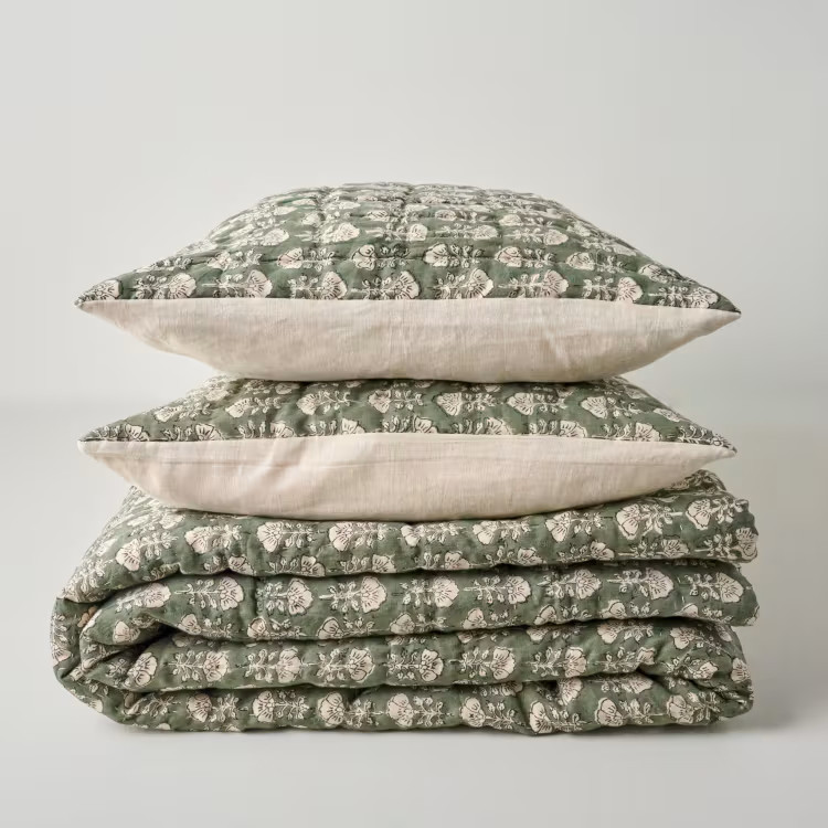 Flora Block Print Pillow Sham - Dusty Green | Magnolia