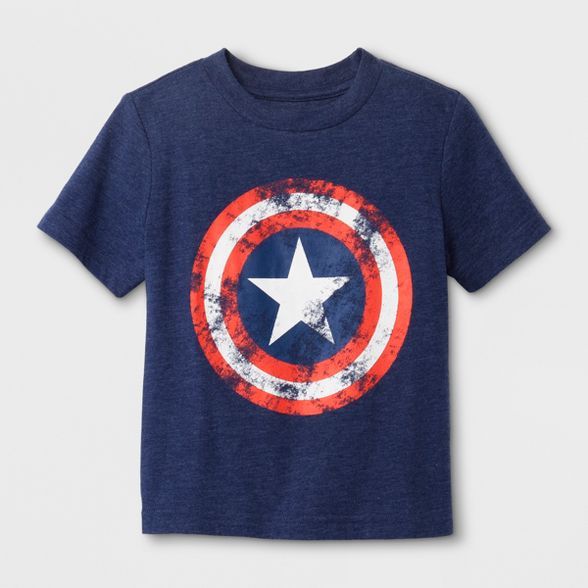 Toddler Boys' Marvel Captain America Shield Short Sleeve T-Shirt - Navy | Target
