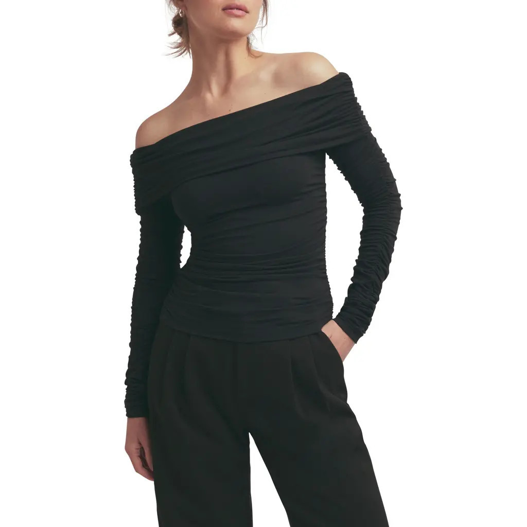 Favorite Daughter The Night Out Ruched Off the Shoulder Top in Black at Nordstrom, Size Large | Nordstrom