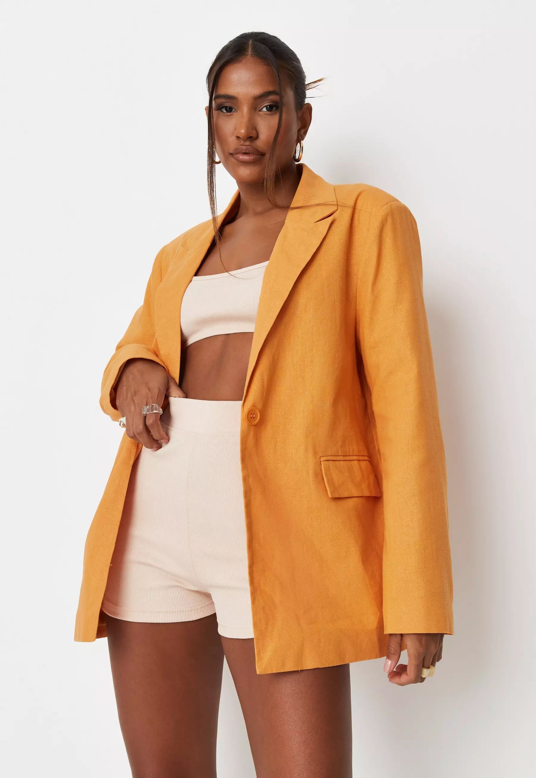 Sarah Ashcroft x Missguided Orange Linen Mix Tailored Oversized Blazer | Missguided (US & CA)