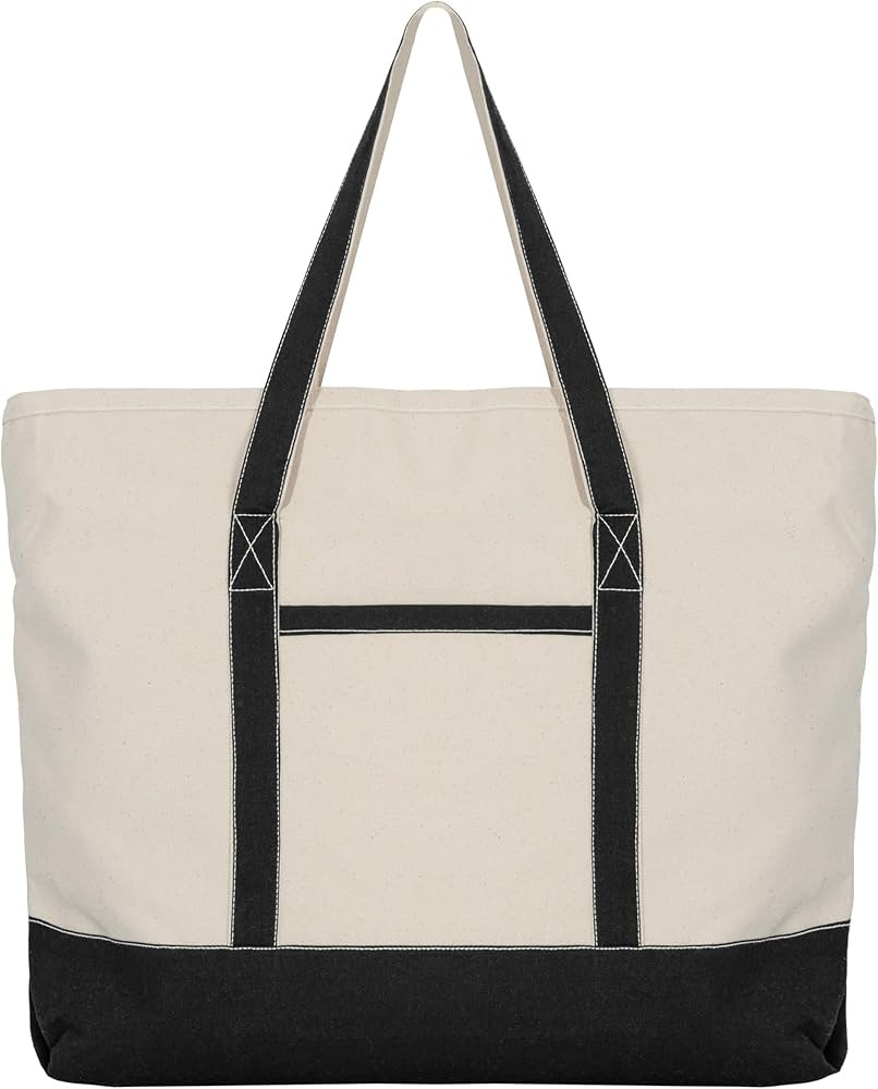 Extra Large Canvas Tote Bags with Zipper - 22 Inches Heavy Duty, Premium Zippered Tote Bag - Zip ... | Amazon (US)