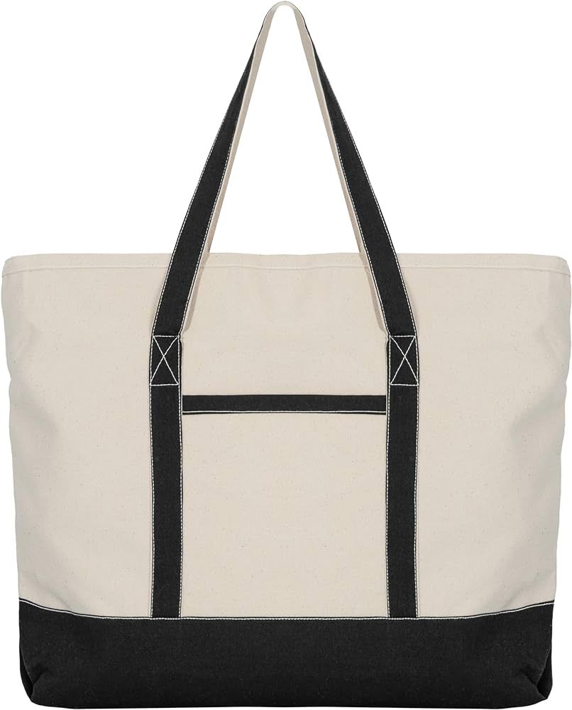 Extra Large Canvas Tote Bags with Zipper - 22 Inches Heavy Duty, Premium Zippered Tote Bag - Zip Top, 100% Organic Cotton, Sturdy, Washable Large Canvas Tote Bags - Multipurpose Canvas Shopping Bag | Amazon (US)