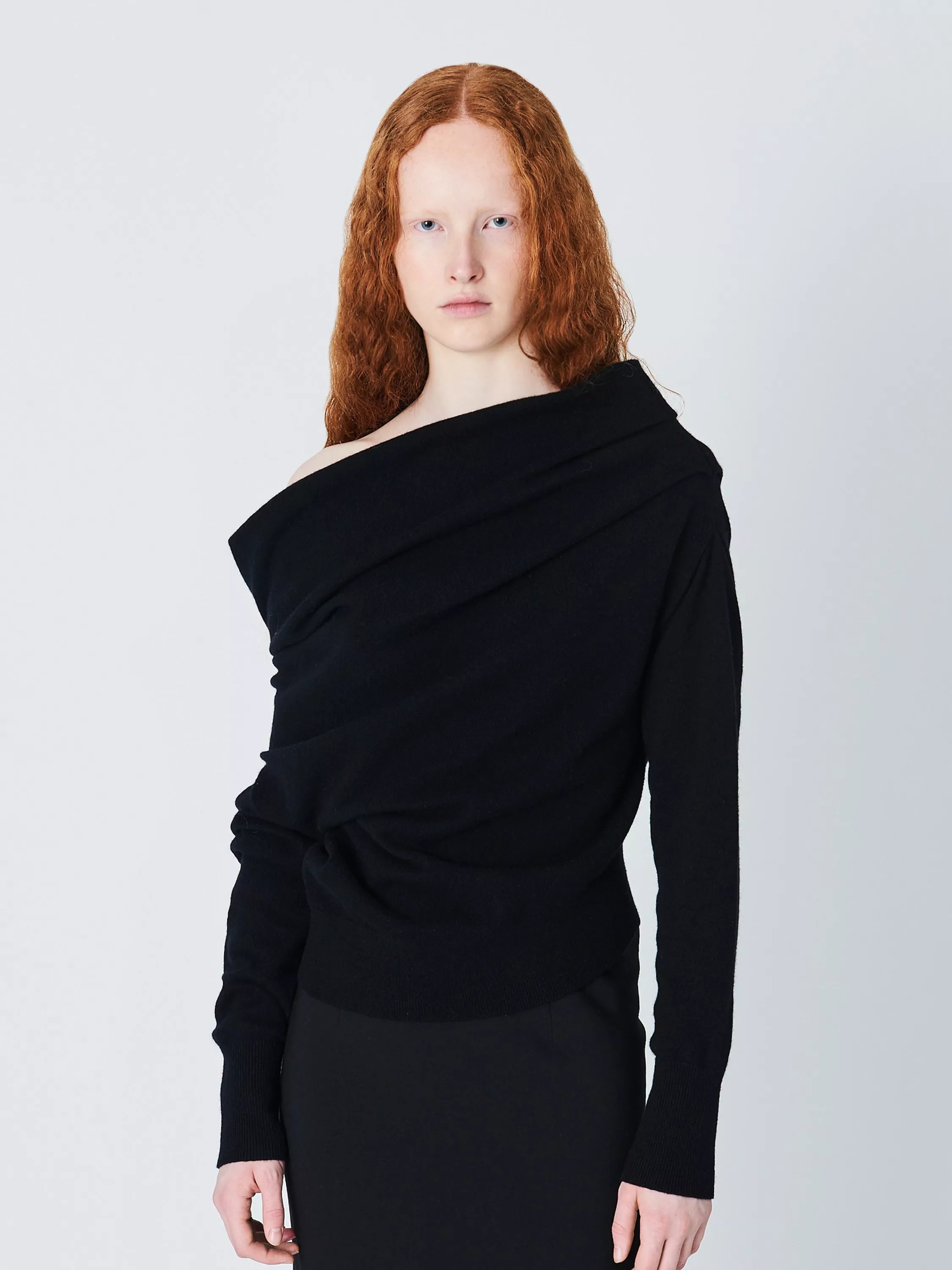 John Lewis x A.W.A.K.E. MODEAsymmetric Cashmere Jumper, Black | John Lewis (UK)