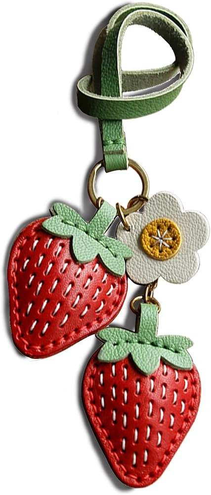 Handmade Genuine Leather Strawberry Keychain Cute Purse Charm Accessories, Kawaii Bag Charms Gift... | Amazon (US)