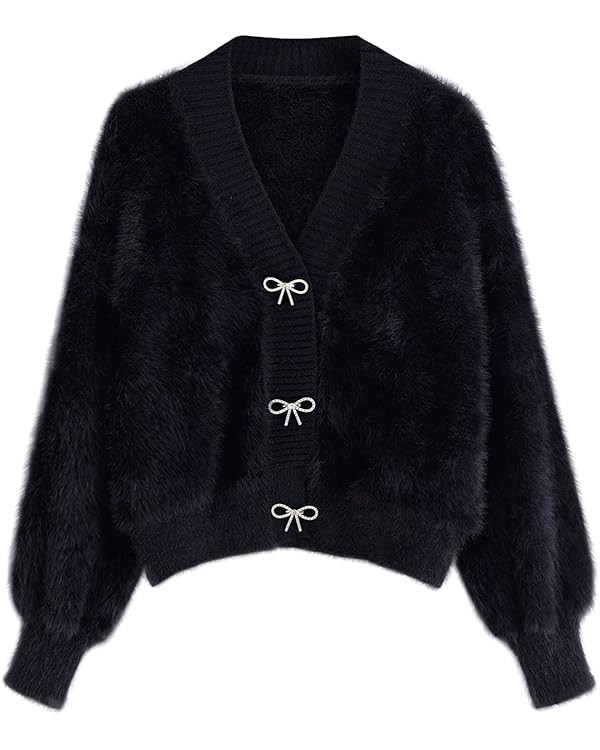 CHICWISH Women's White/Red/Black/Pink/Mint Bowknot Brooch Button Up Crop Knit Cardigan | Amazon (US)