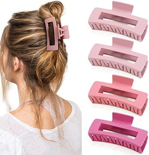 Canitor Pink Hair Clips 4PCS Pink Claw Clips Hair Clips for Women Thick Hair Matte Rectangular Ha... | Amazon (US)
