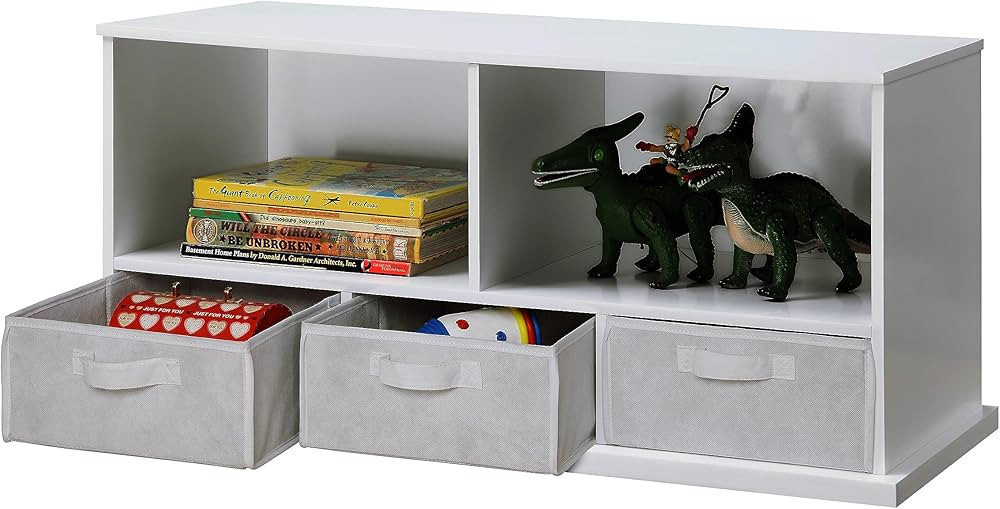 Badger Basket Five Shelf Stackable Toy Storage Organizer with Three Fabric Bins - White | Amazon (US)