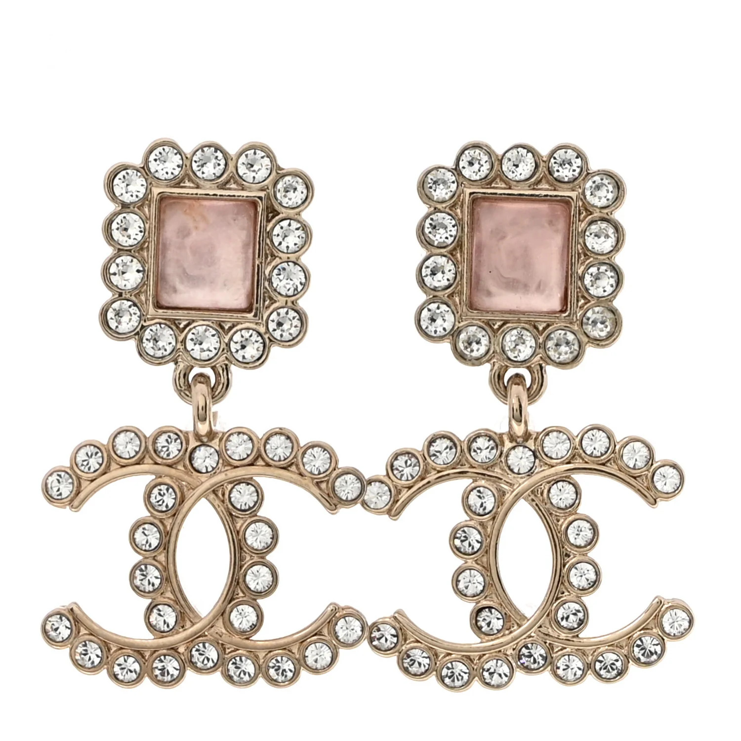 Chanel Crystal Pearl CC Drop Earrings Pink Gold 1875827 | FASHIONPHILE (US)