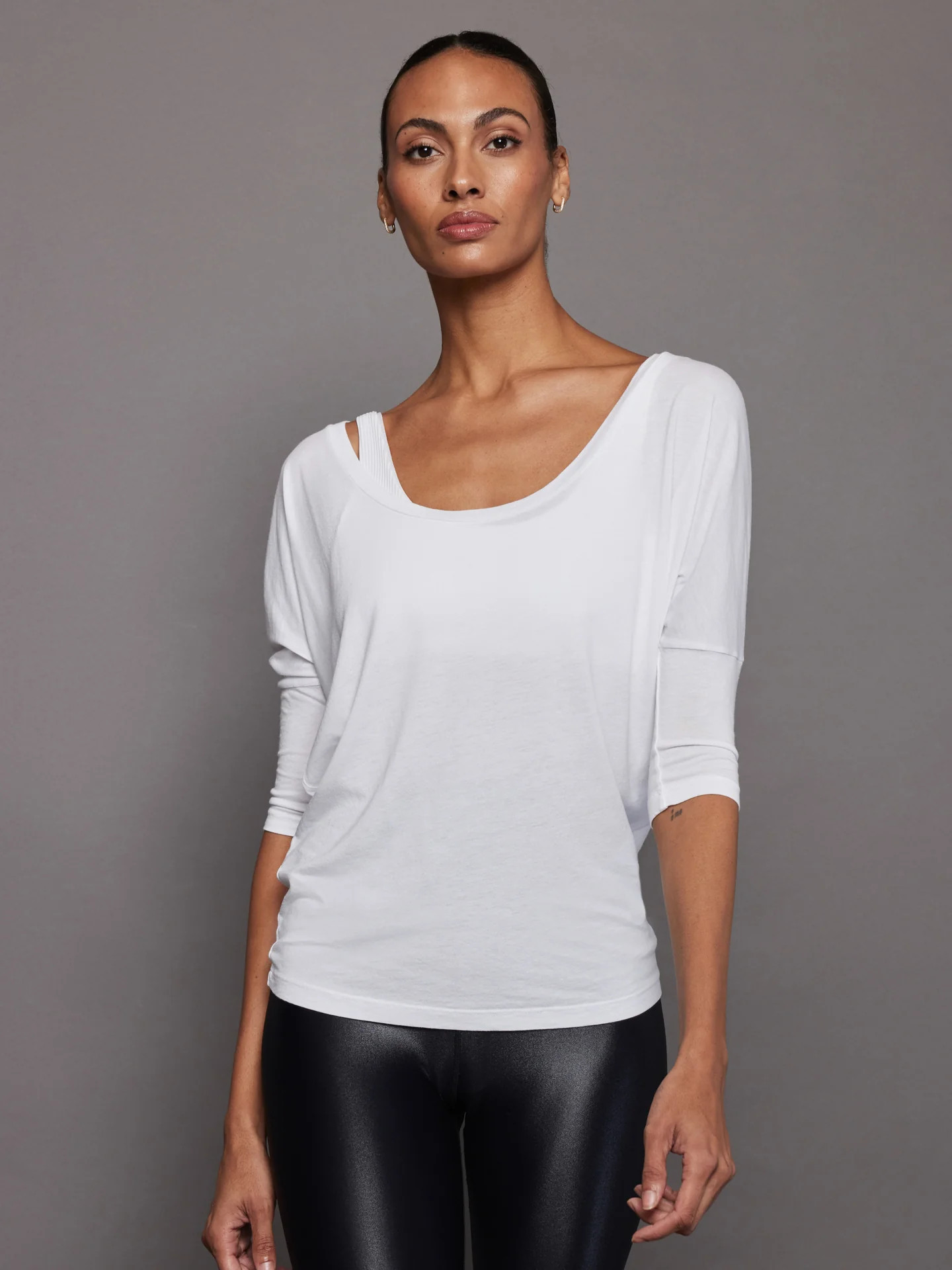 Long Sleeve Off Shoulder Tee - White | Carbon38
