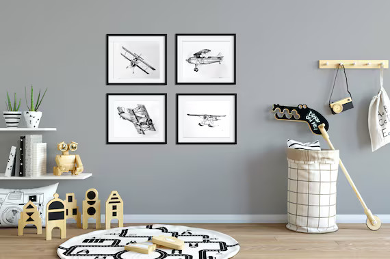 Airplane Nursery Art Set of 4 Boy Nursery Decor Boys Nursery | Etsy | Etsy (US)