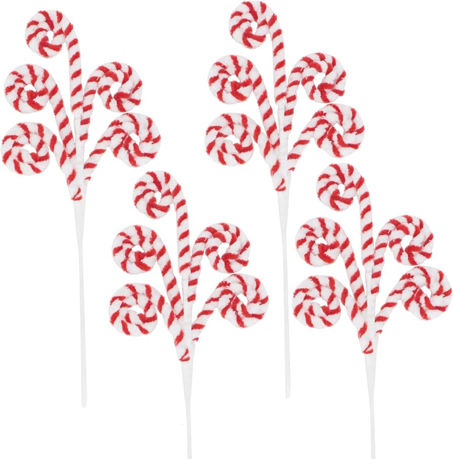 Pack of 4 Christmas Candy Cane Picks Swirled Sprays Decorations Christmas Tree Branches Ornaments... | Amazon (US)