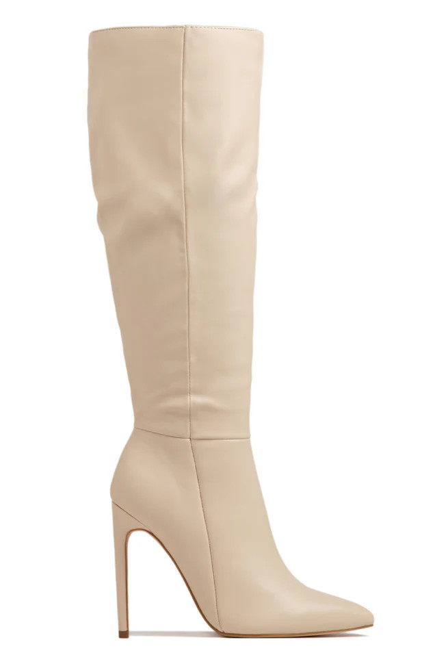 Miss Lola | Tyrah Bone Up To The Knee Heel Boots | MISS LOLA