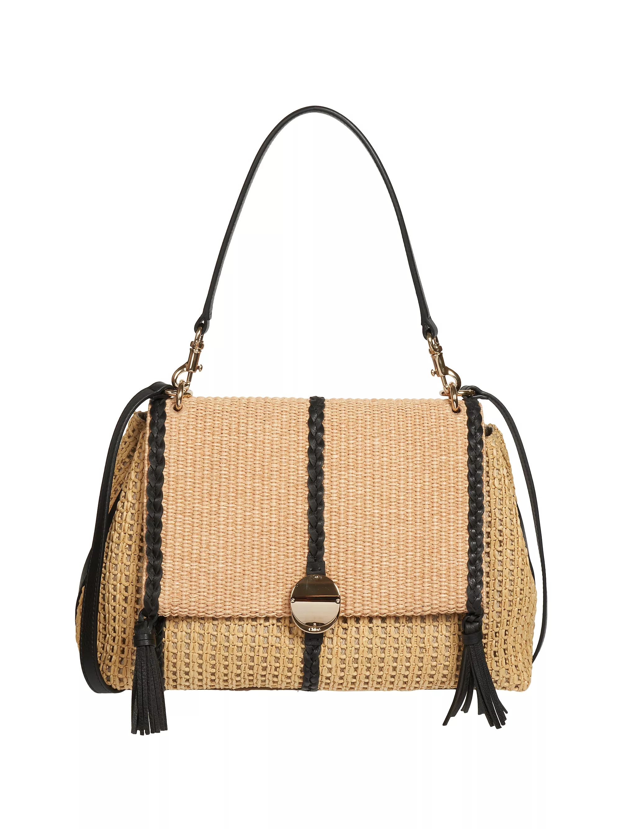 Medium Penelope Raffia & Leather Shoulder Bag | Saks Fifth Avenue