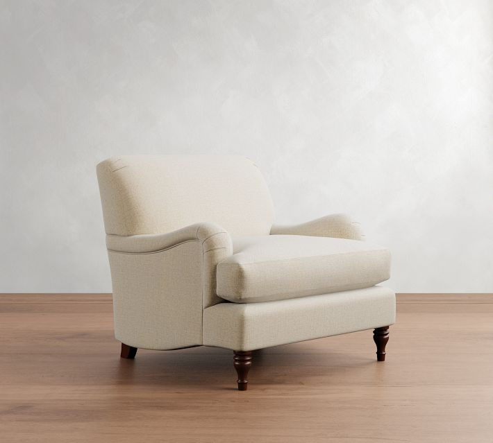 Carlisle English Arm Upholstered Tightback Armchair, Down Blend Wrapped Cushions, Vintage Blythe Print Blue | Pottery Barn (US)