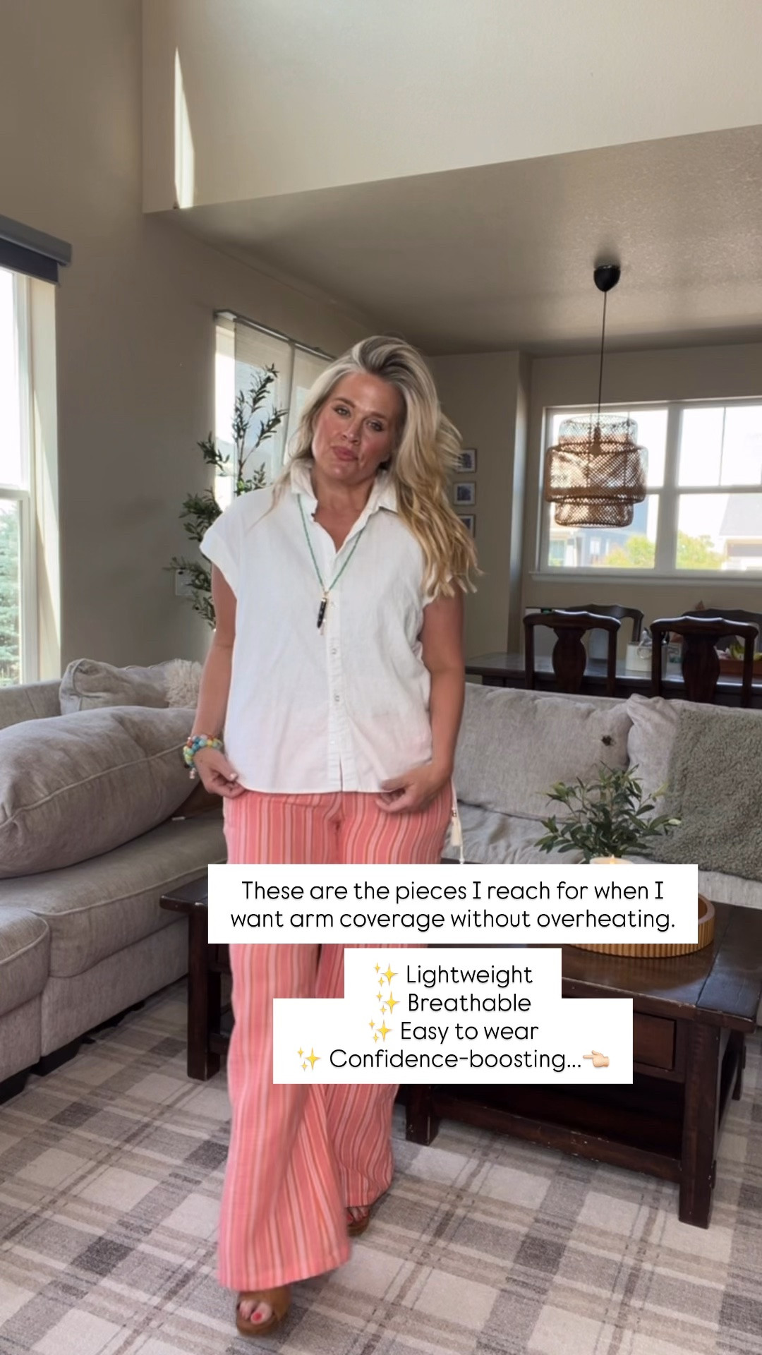 ✨Tap the bell, save and ❤️ for over 40 fashion, midlife style, midsize fashion and luxury looks for less. 


I asked thousands of women one question.

And the answer was almost the same every time.

“I used to love summer. Now I dread getting dressed.”

Not because we’re older.

Not because we’ve forgotten how to dress.

Because it’s hot, and suddenly every outfit feels too revealing or too warm.

I miss throwing on a top and not thinking about my arms.

If you’ve ever stood in front of your closet wondering what will keep you cool without making you feel exposed, this carousel is for you. 🤍

These are the pieces I reach for when I want arm coverage without overheating.

✨ Lightweight
✨ Breathable
✨ Easy to wear
✨ Confidence-boosting

Because you shouldn’t have to choose between staying cool and feeling comfortable in your own skin.

👑 Outfit Physics™
Lift the Eye.
Skim the Body.
Balance Proportions.

Comment COOL and I’ll send you all the details.

📌 Save this for the next time it’s hot and nothing in your closet feels right.

👑 Helping you look good, feel good.-Lindsey Denver   

Check back daily for belly-friendly style, confidence, and Outfit Physics™.

#LTKOver40 #LTKPlusSize #LTKMidsize

Comment SHOP below to receive a DM with the link to this post on my LTK ⬇ https://liketk.it/6fO5M