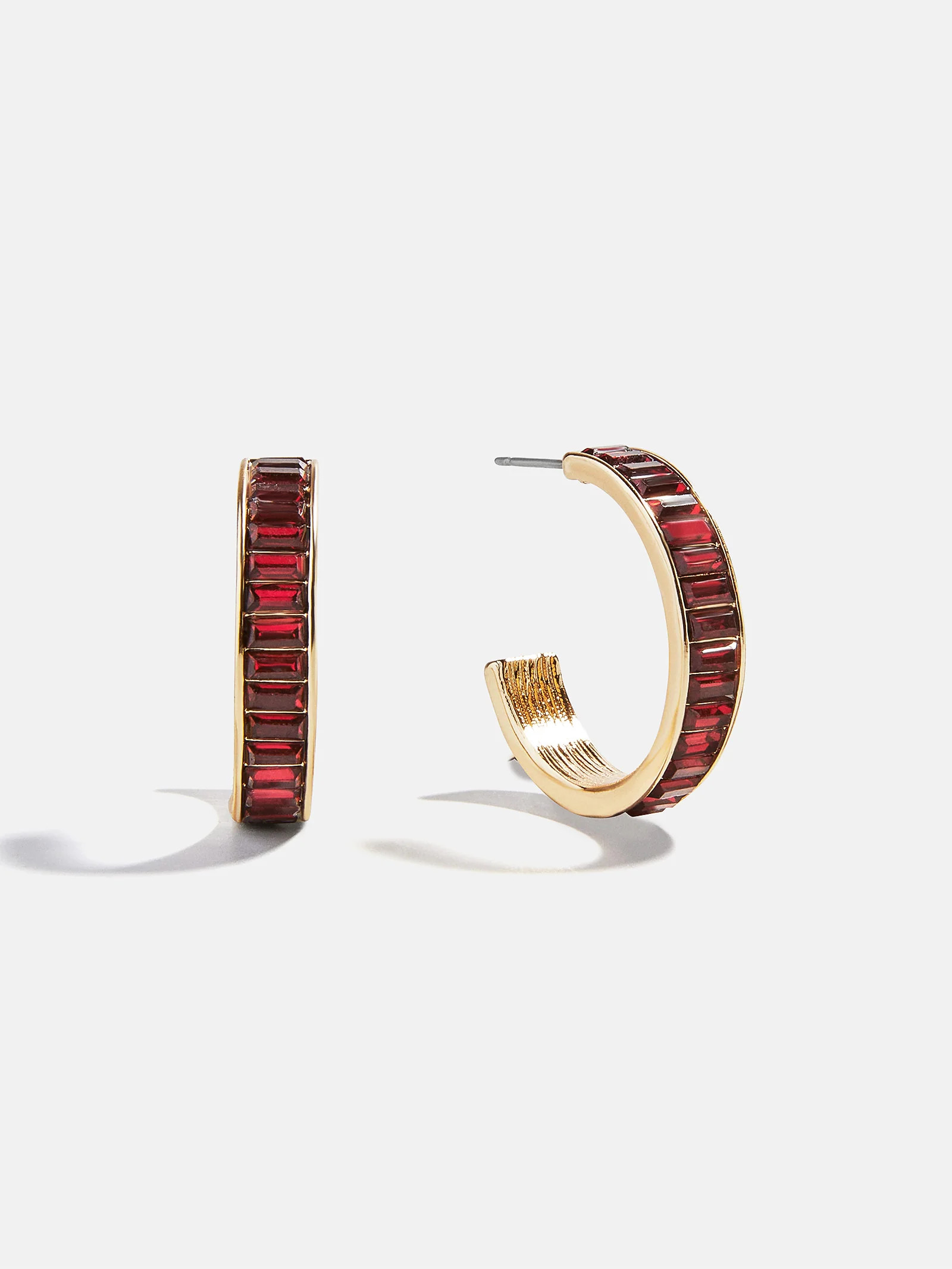 Game Day Baguette Hoop Earrings - Dark Red | BaubleBar
