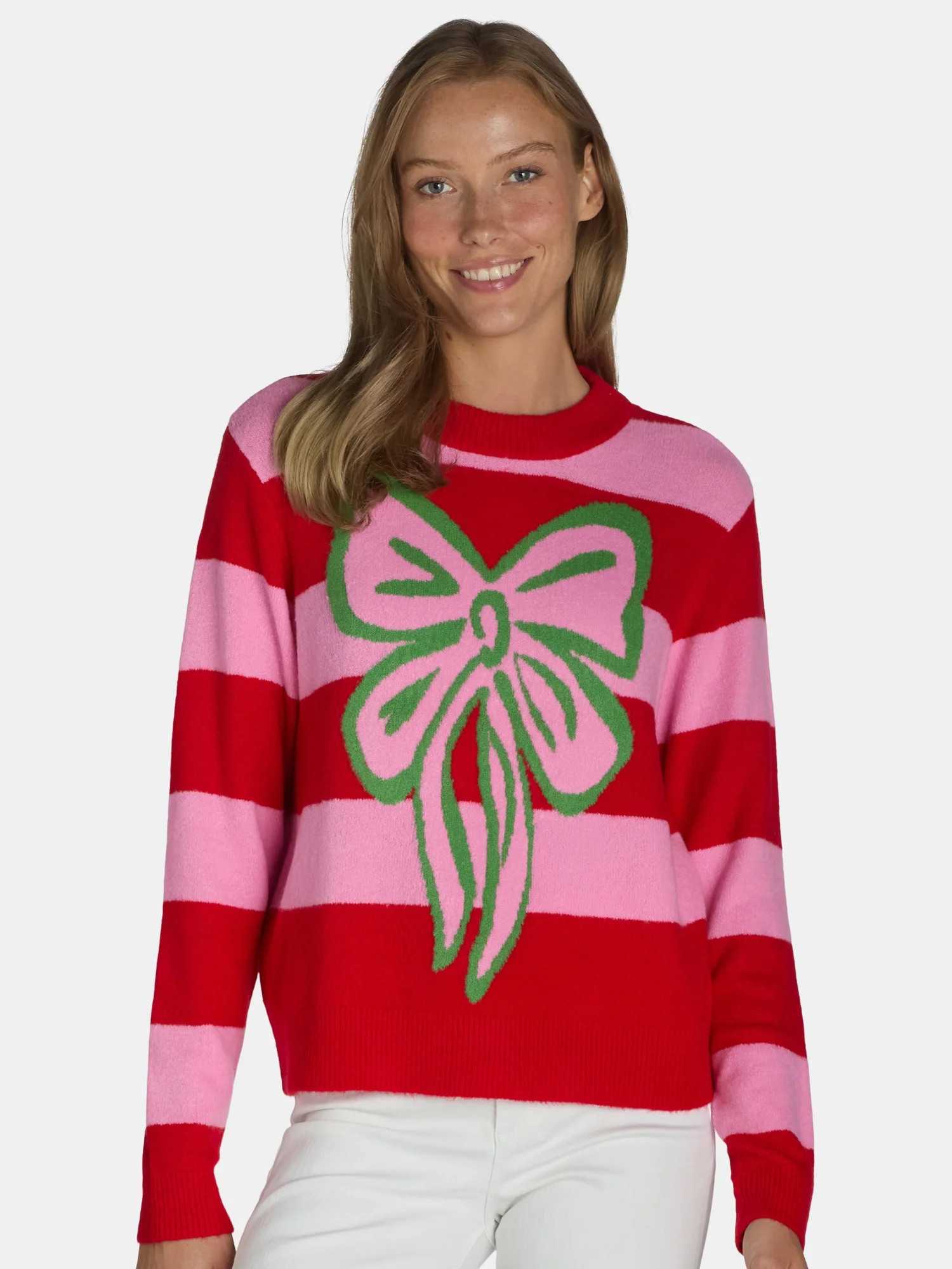 99 Jane Street Women's and Women's Plus Striped Sweater with Bow Design, Midweight, Sizes XS-4X | Walmart (US)