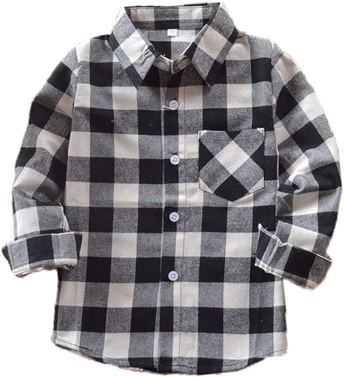 DSAYIN Plaid Shirts for Girls Boys Long Sleeve Button Down Flannel Christmas Plaid Shirt Kids | Amazon (US)