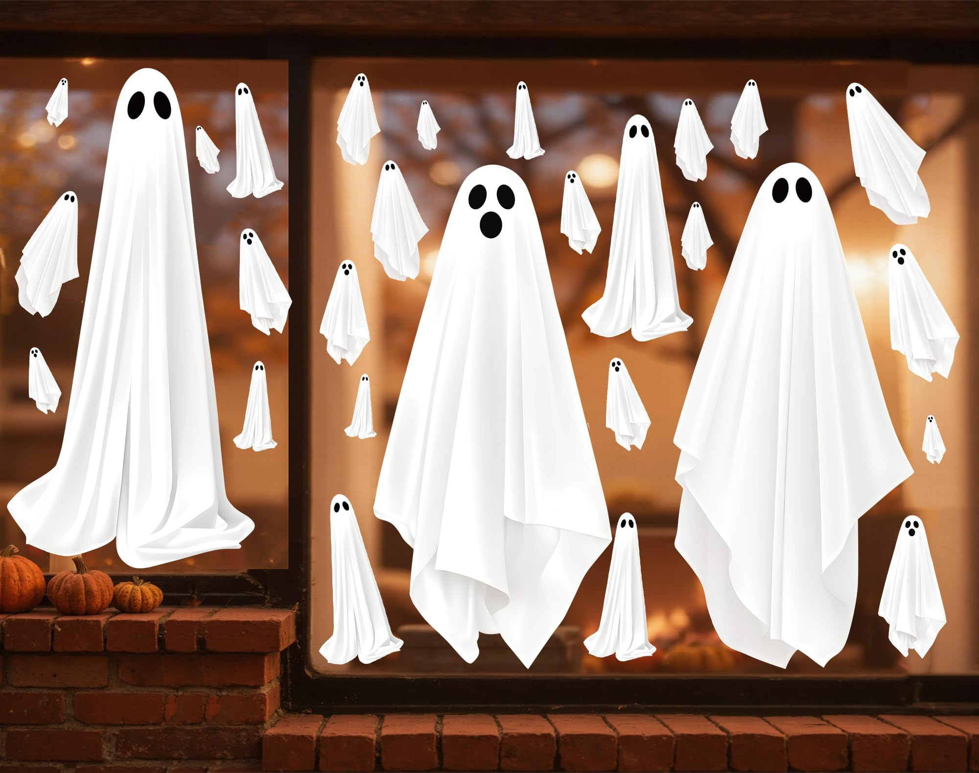 Halloween Window Clings Decorations - 25.6" Large Double Sided White Ghost Decor Window Clings De... | Amazon (US)