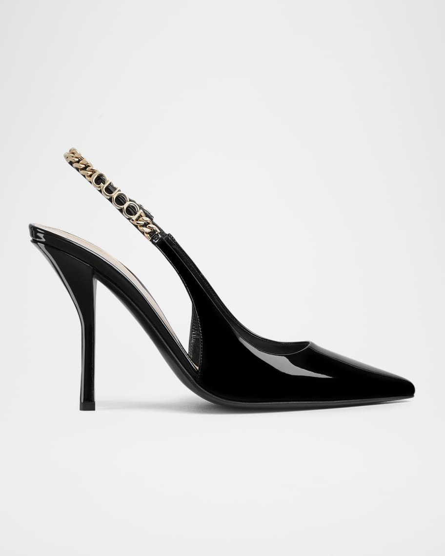 Gucci Signoria Patent Chain Slingback Pumps | Neiman Marcus