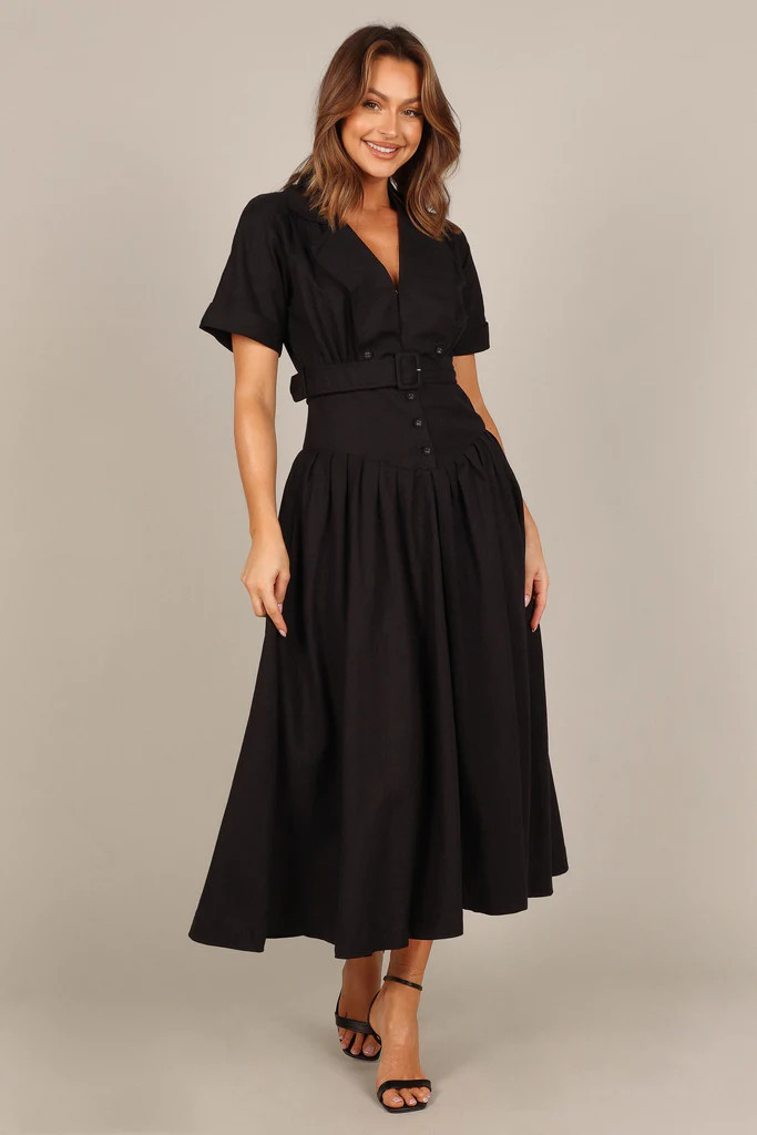 Verse Button Front Midi Dress - Black | Petal & Pup (US)