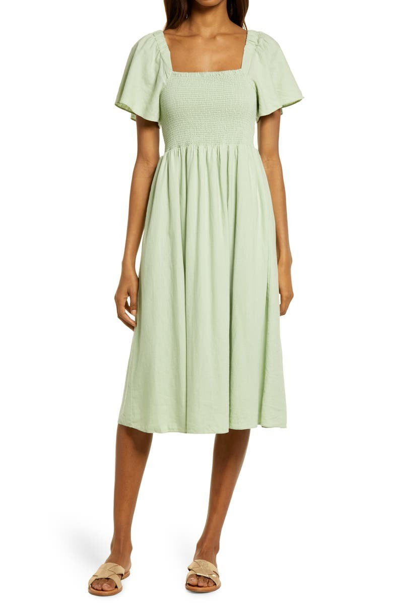 Lucie Linen Blend Smocked Midi Dress | Nordstrom