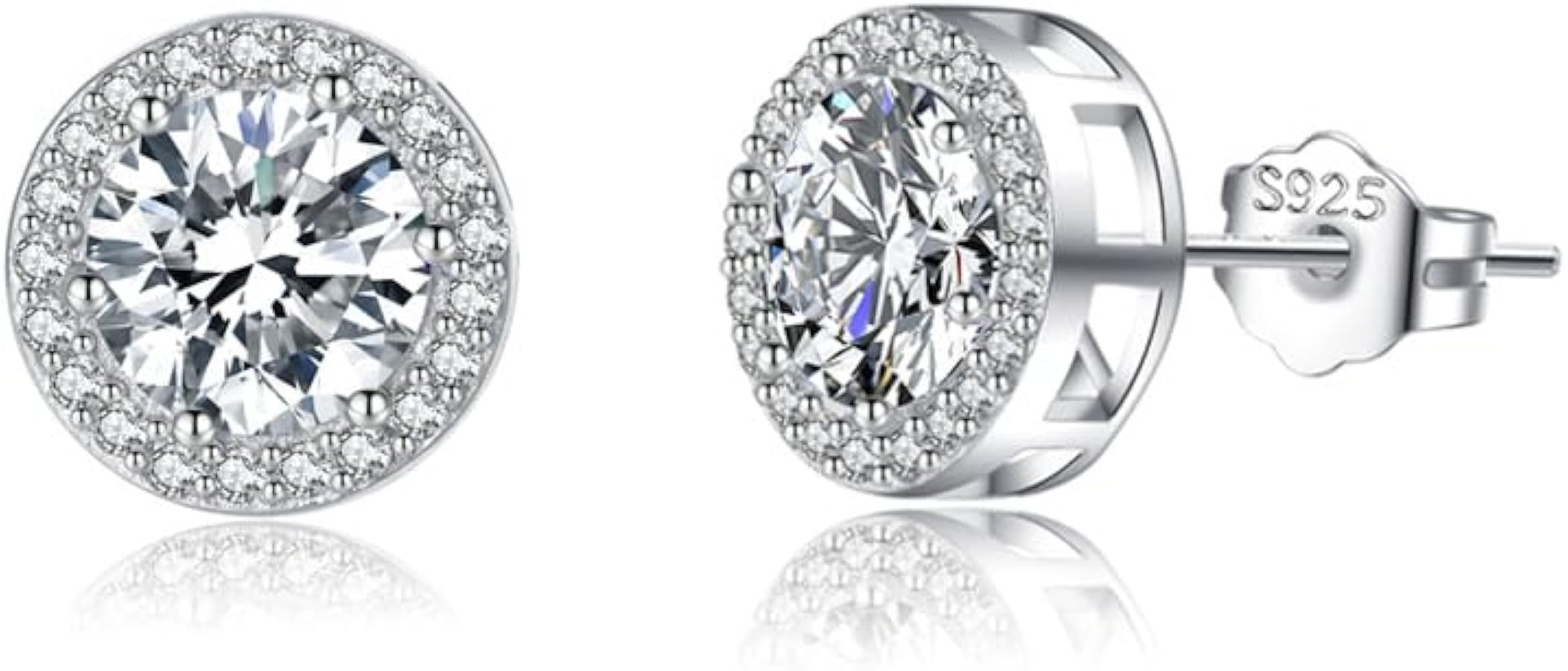 SLUYNZ Sterling Silver Round Halo CZ Stud Earrings for Women Teen Girls Simulated Diamond Earring... | Amazon (US)