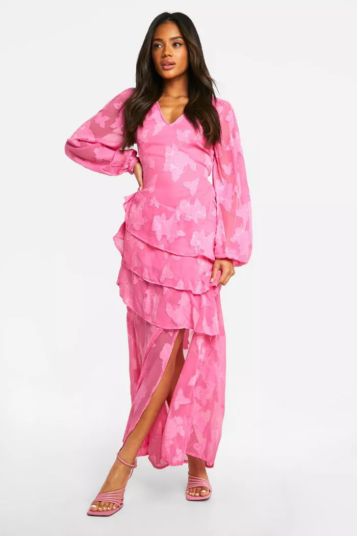 Burnout Floral Frill Detail Maxi Dress | Boohoo.com (UK & IE)