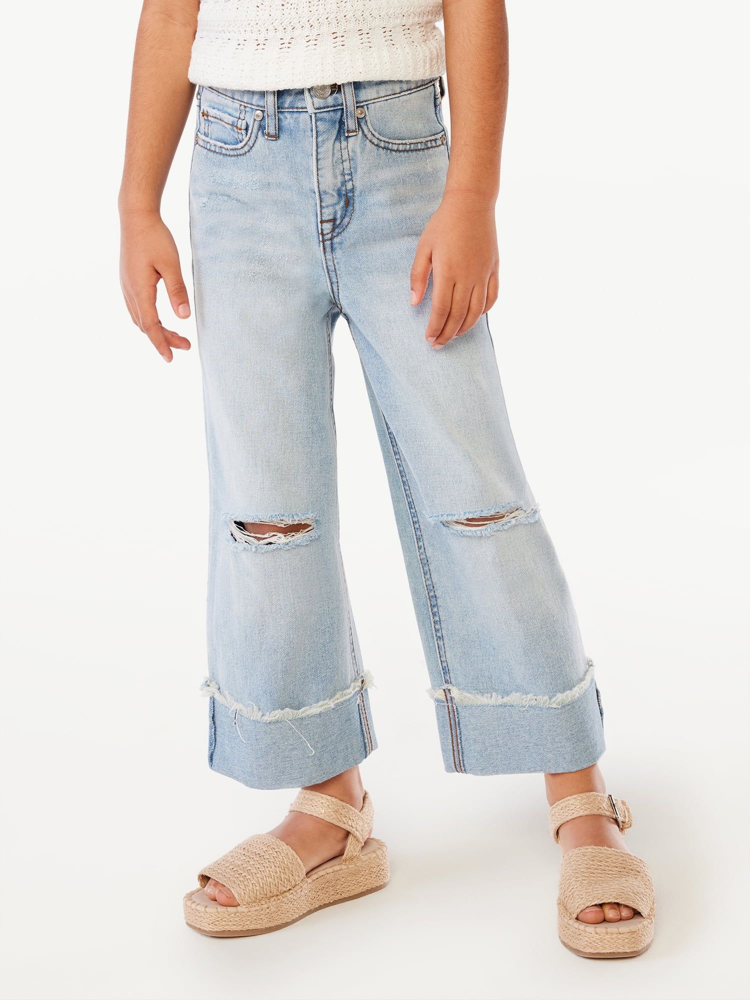Scoop Girls Marietta Wide Cropped Jeans, Sizes 4-12 | Walmart (US)