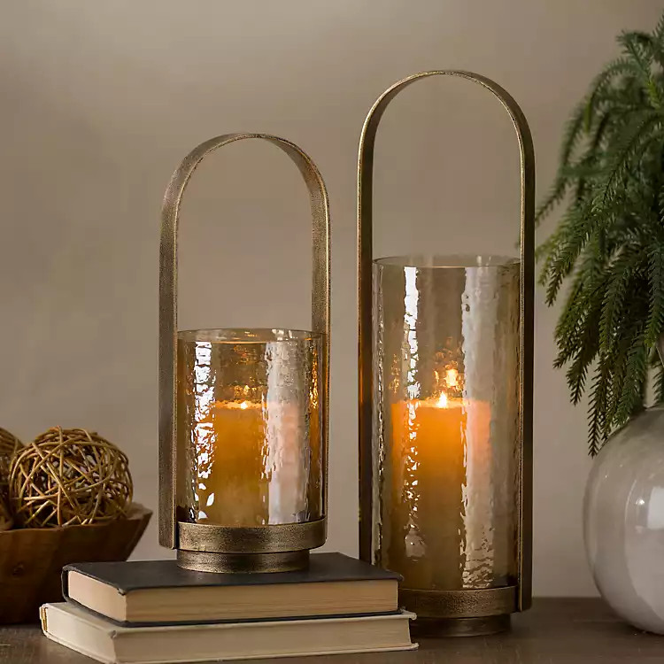Camilla Antique Gold Glass Lantern, 12.5 in. | Kirklands Home | Kirklands