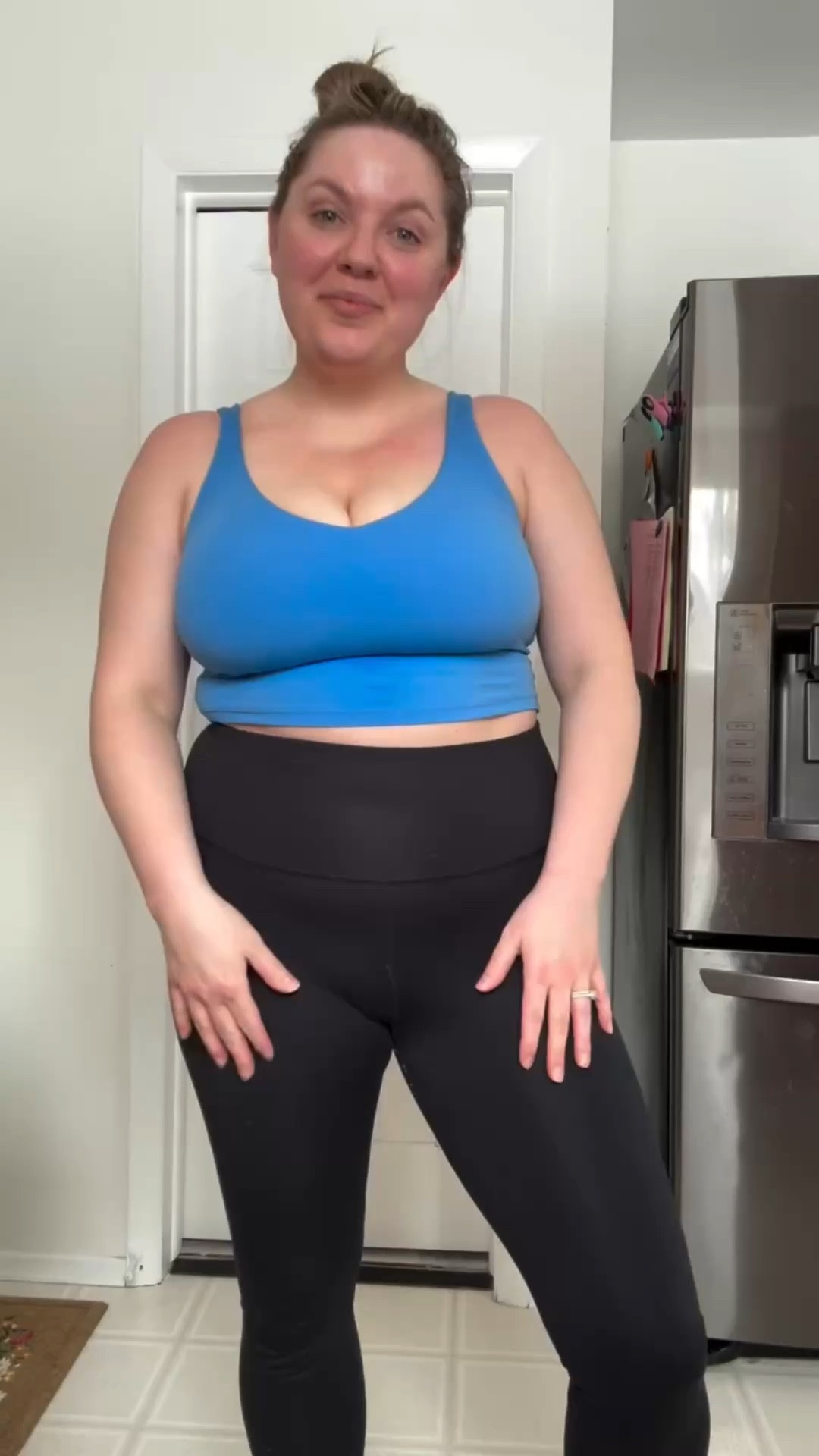 Clearance find! - - $15. I grabbed this bra top in an XL. There are Multiple colors that are on sale, and fully stocked! I would recommend for low impact work outs. I didn’t feel like I was falling out, winning!