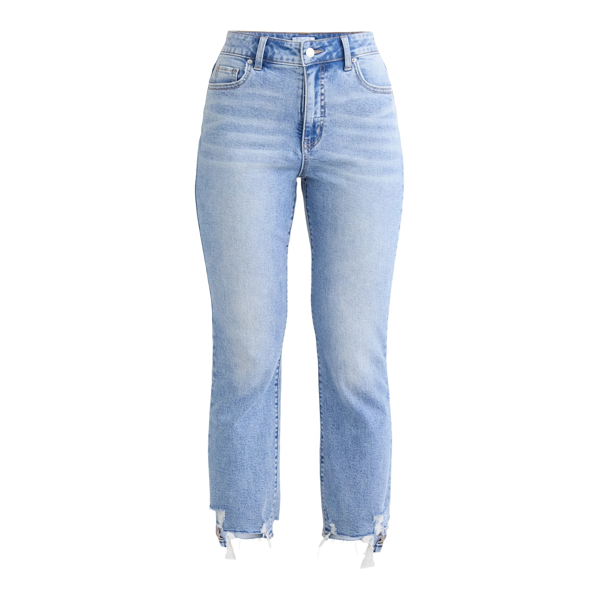 Time and Tru Women's and Women’s Plus High Rise Straight Leg Jeans with Raw Hem, 27.5” Inseam... | Walmart (US)