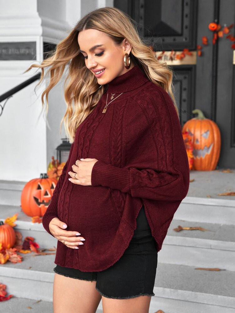 SHEIN Maternity Cable Knit Turtleneck Batwing Sleeve Sweater | SHEIN